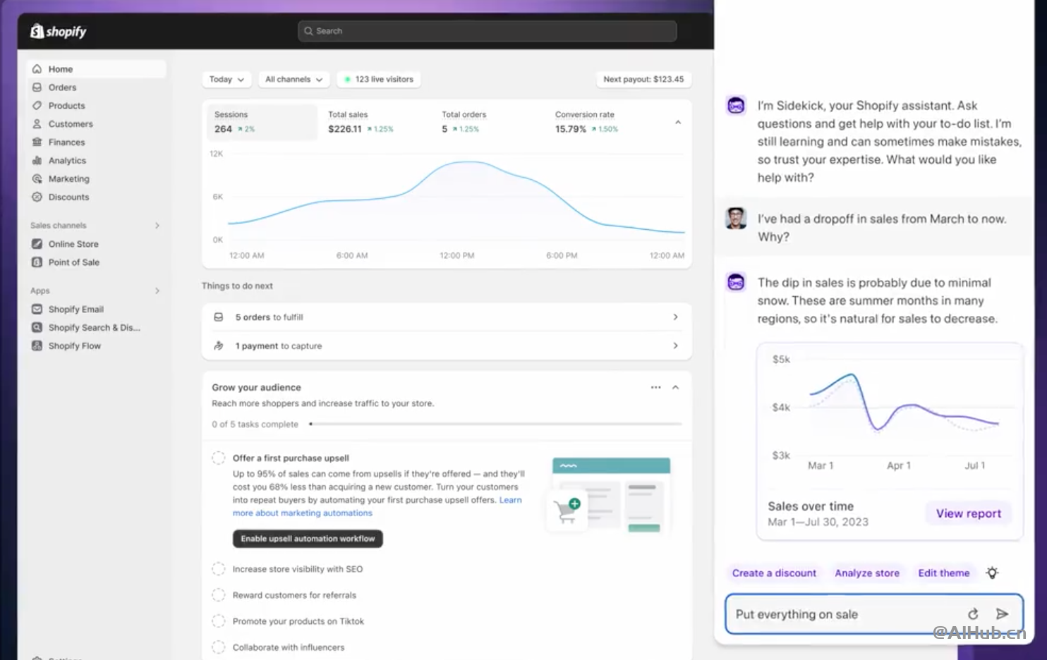 Shopify推出新的AI助手Sidekick，帮助商家解答问题
