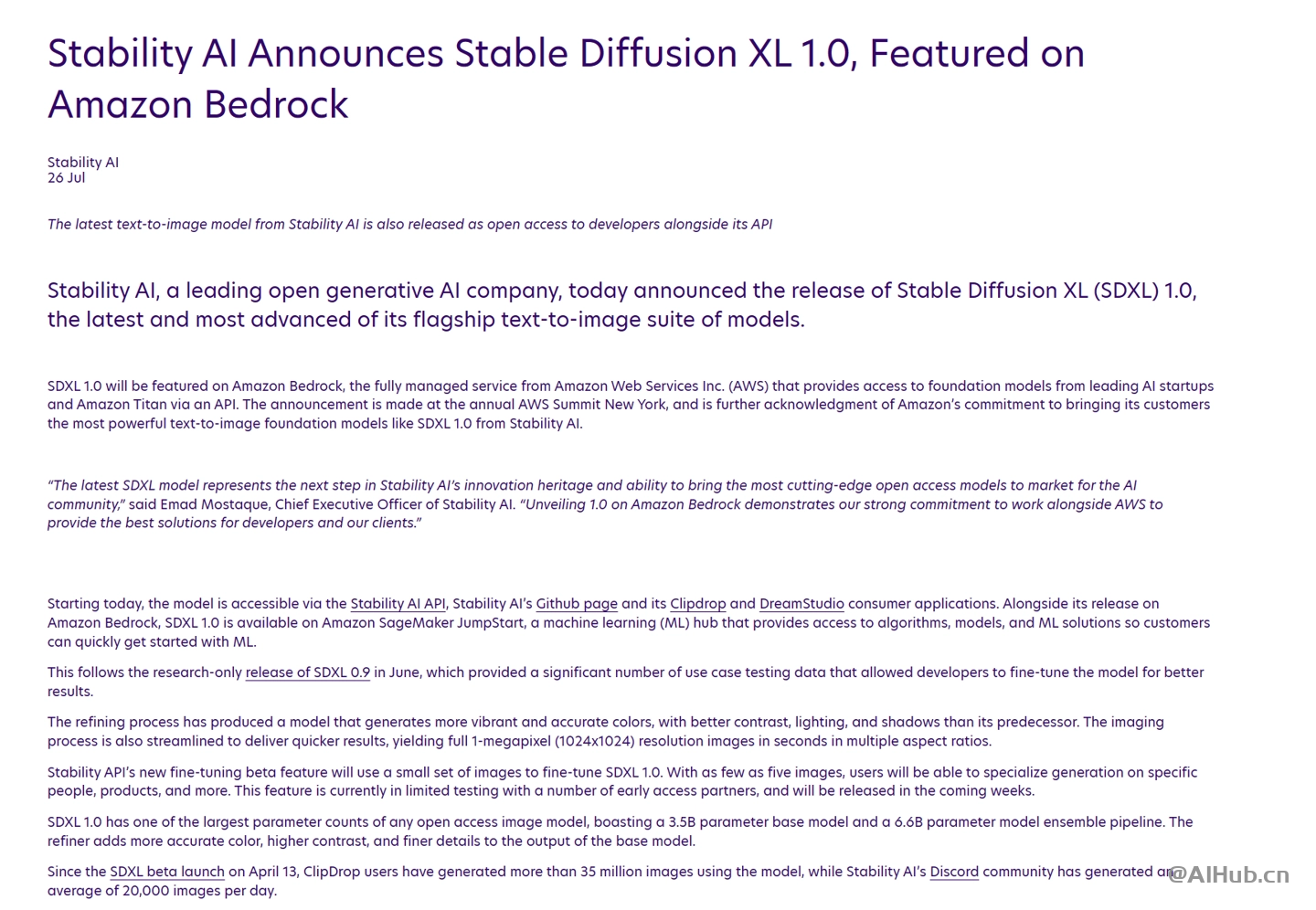 Stability AI 宣布推出首个正式版 Stable Diffusion XL 1.0