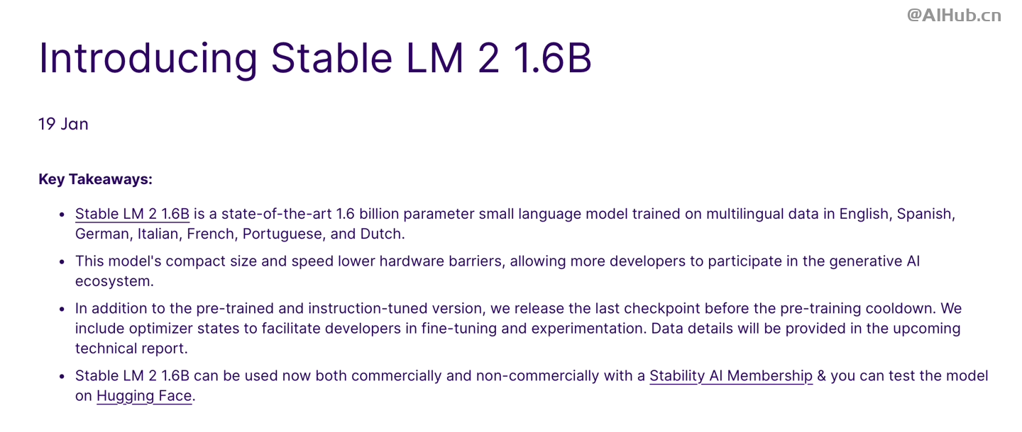 Stability AI 推出 Stable LM 2 1.6B 小语言模型：体积更小、性能更高效