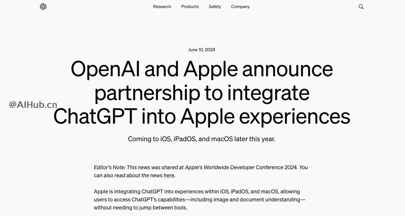 重磅！OpenAI与苹果合作，将ChatGPT集成在iOS 18中