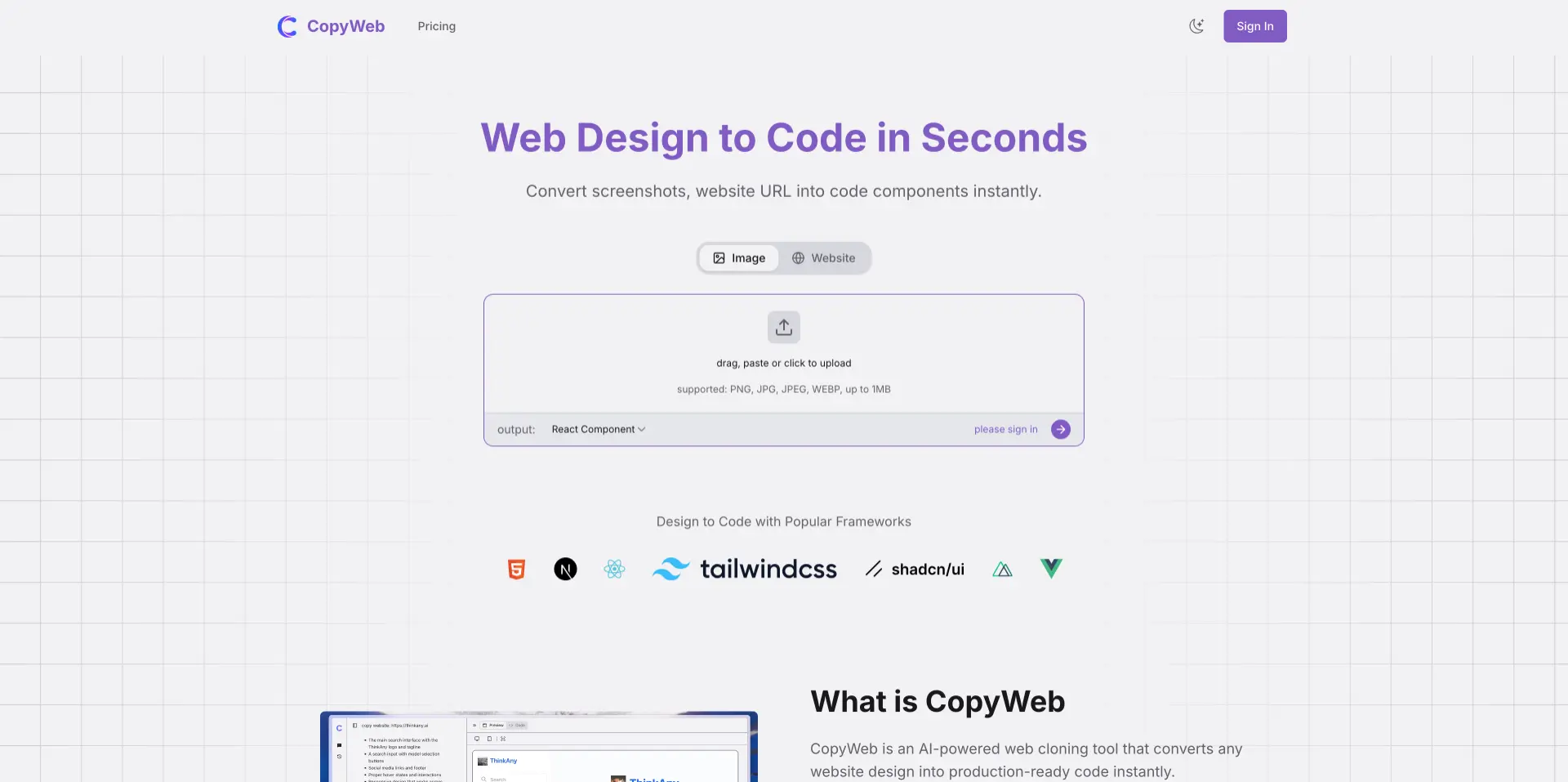 CopyWeb - AI网页克隆工具,将截图和网站链接转换为代码