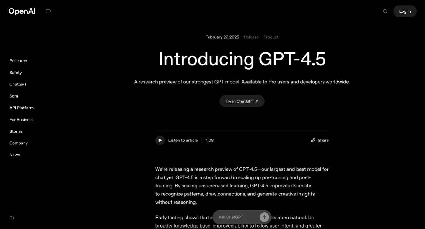 GPT-4.5：OpenAI推出的最新大语言模型