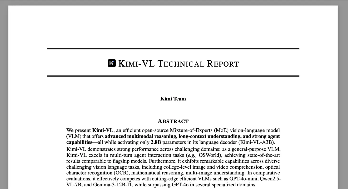 Kimi-VL: 月之暗面推出的开源视觉语言模型