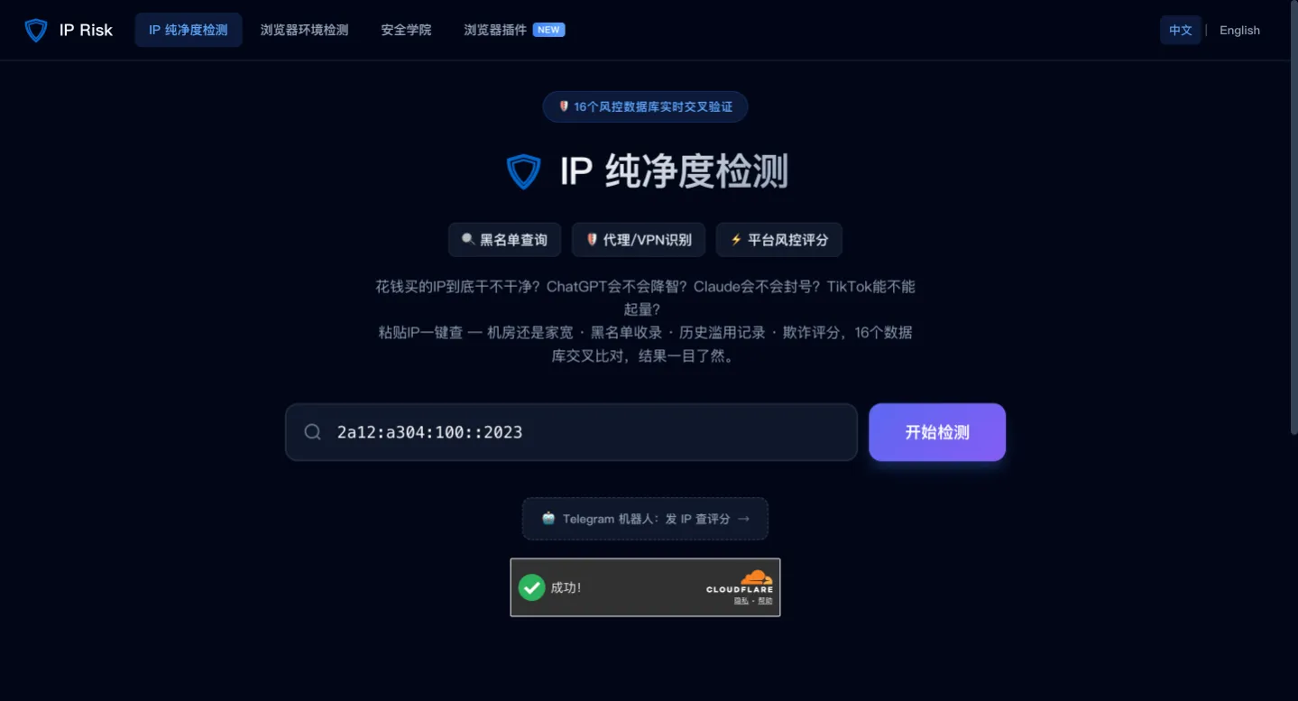IPRisk.top - 免费专业的IP纯净度检测工具