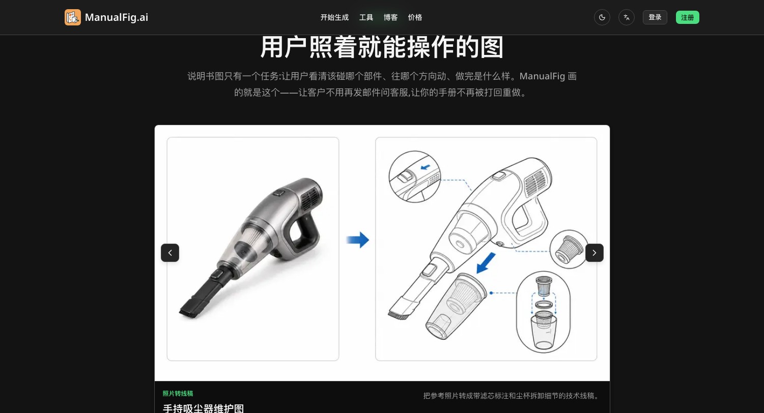 ManualFig - AI 产品说明书插图生成器,照片秒变装配说明与线稿