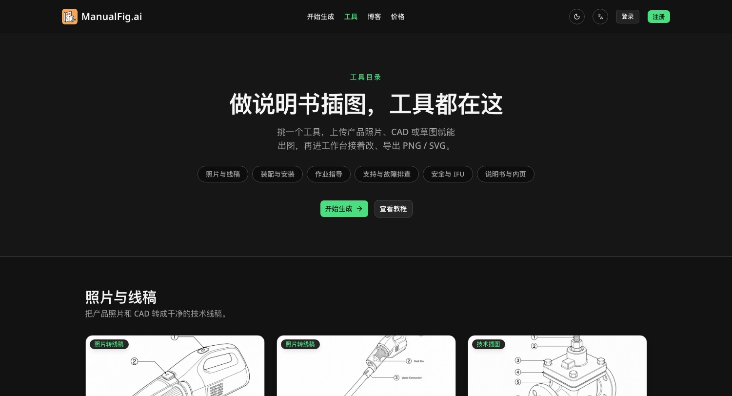 ManualFig - AI 产品说明书插图生成器,照片秒变装配说明与线稿